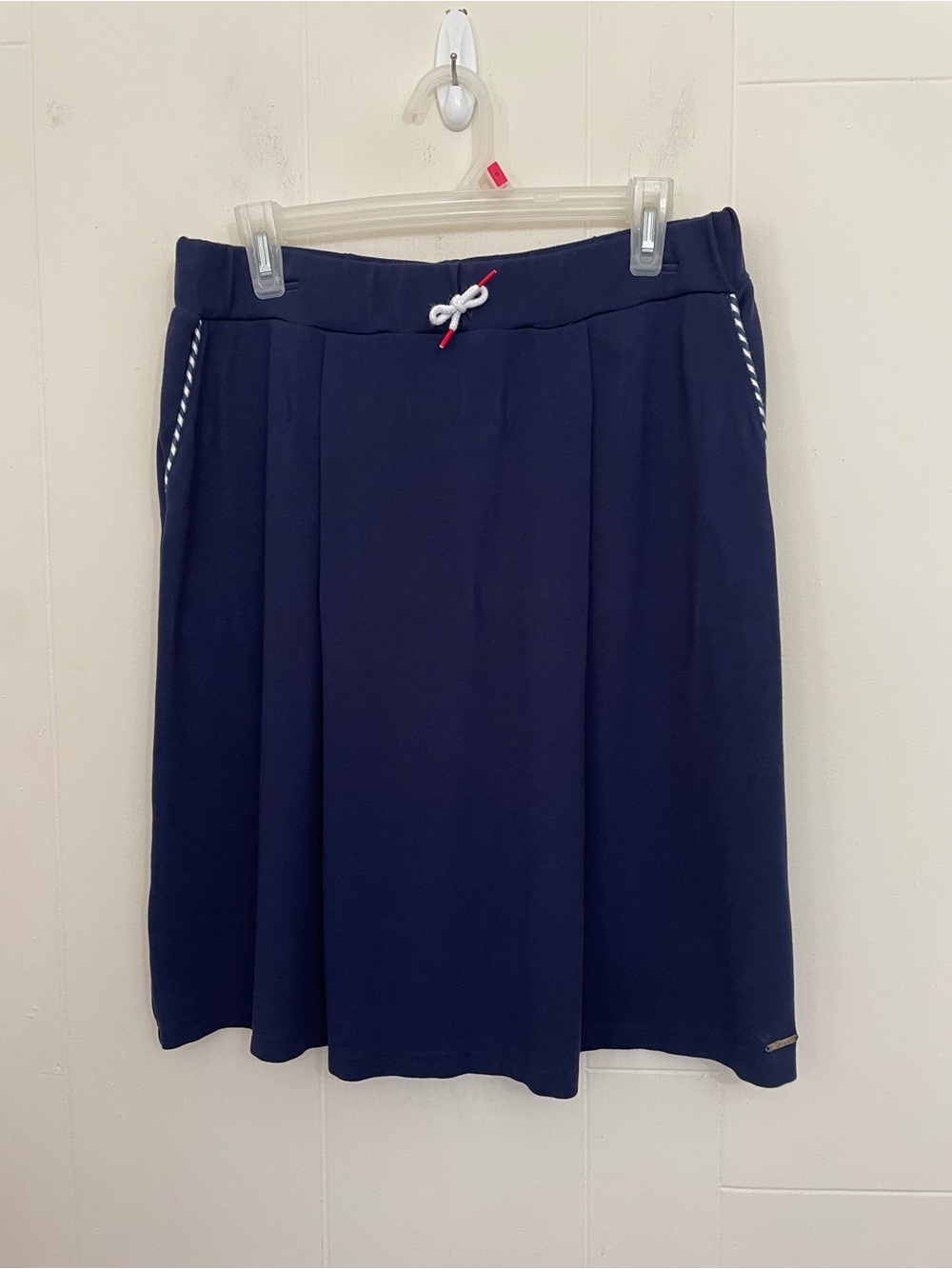 Saint James France Knit Skirt Size 12 Navy Blue Pockets Stretch Nautical Coastal
